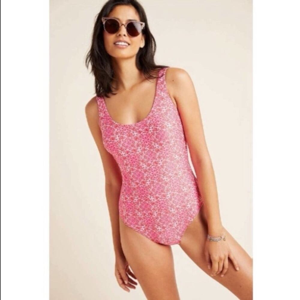 NWT‎ Anthropologie Camilla Pink Low Back Swimsuit XS